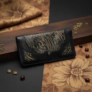 کیف پول چرم طبیعی مشکی دست‌دوز | نهال چرم